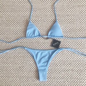Light Blue Ribbed String Bikini Set